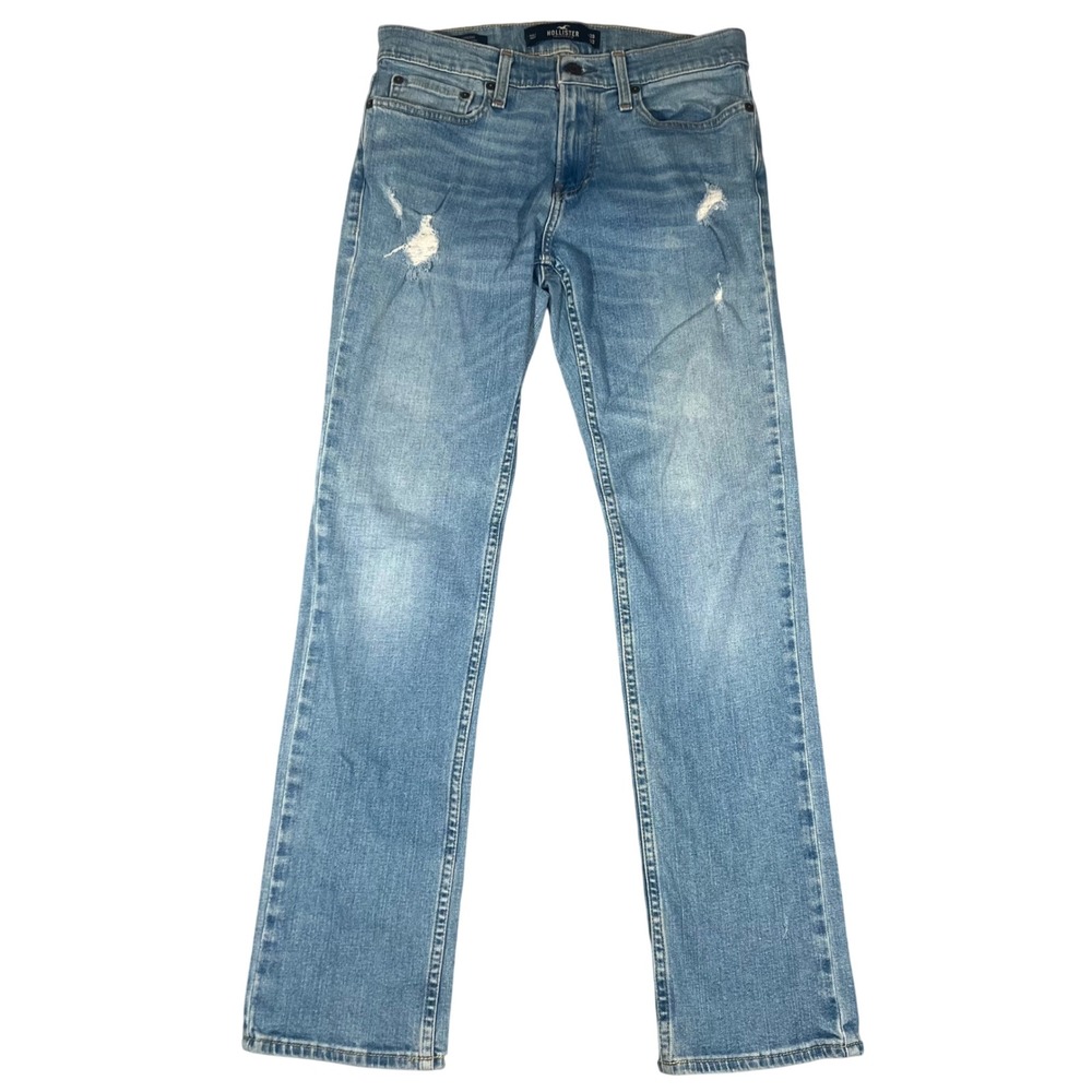 Hollister Epic Flex Slim Straight Distressed Light Wash Jeans Mens 29(30)x32(30)